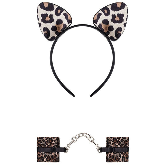 Conjunto con puños y orejas de leopardo de Obsessive