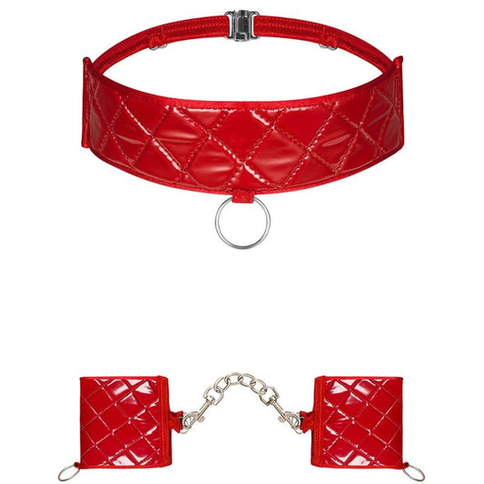 Set polsini e girocollo Obsessive Hunteria - Accessorio BDSM rosso