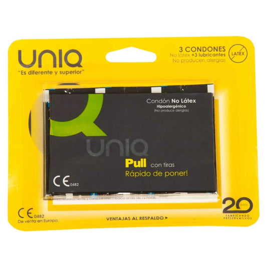 Preservativos Uniq Pull sin látex con cordones - paquete de 3